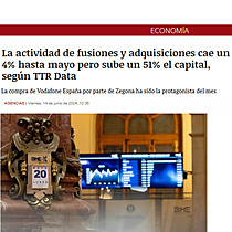 La actividad de fusiones y adquisiciones cae un 4% hasta mayo pero sube un 51% el capital, segn TTR Data